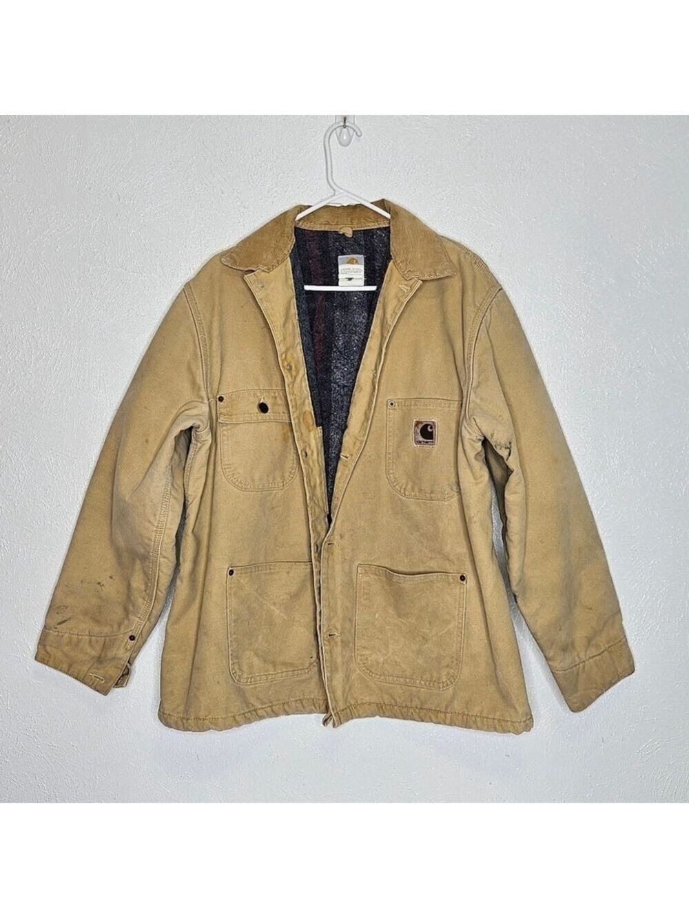 Vtg Carhartt Chore Coat CO2 WET Brown USA Men's Size Large Blanket Lined Jacket